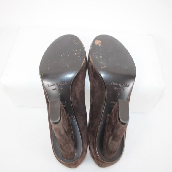 Kate Spade Sz 9 B Brown Green Trim Slip On Suede Upper Leather Inner 3" Heels - Picture 14 of 16